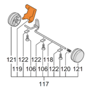 Axle Assembly Orange & Light Gray  Wheels 86137980 POS 117